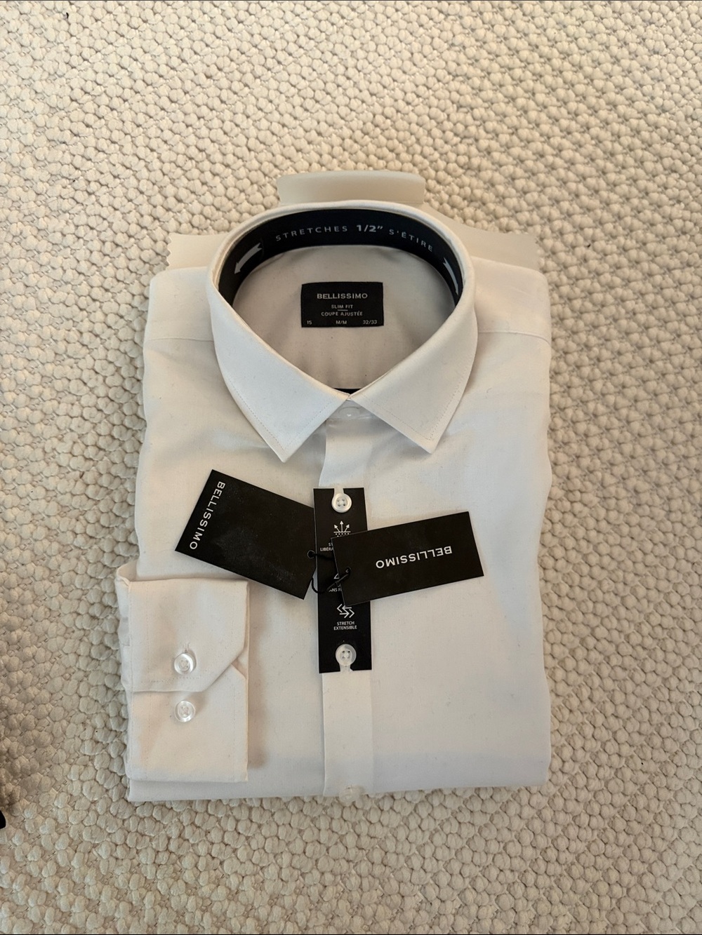Bellissimo Men's White Stretch Dress Shirt - Classic Point Collar